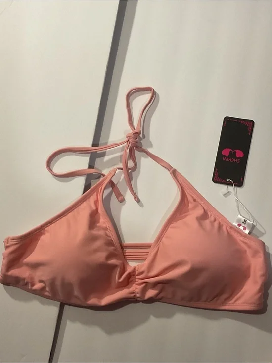 NWT Women’s Pink Halter Bikini Top with Floral Strappy Bottoms - Picture 2 of 8